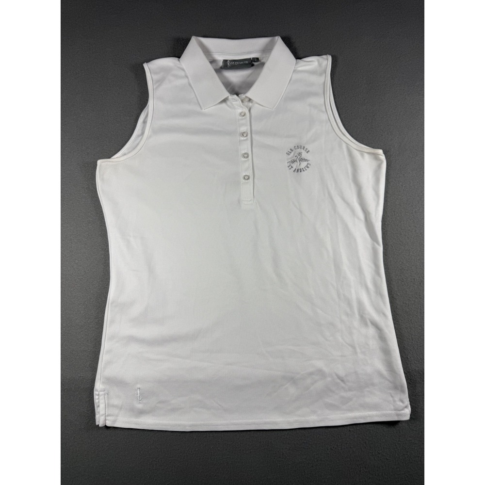 Glenmuir Womens Sleeveless Polo Shirt L White St Andrews Old Course Golf Top